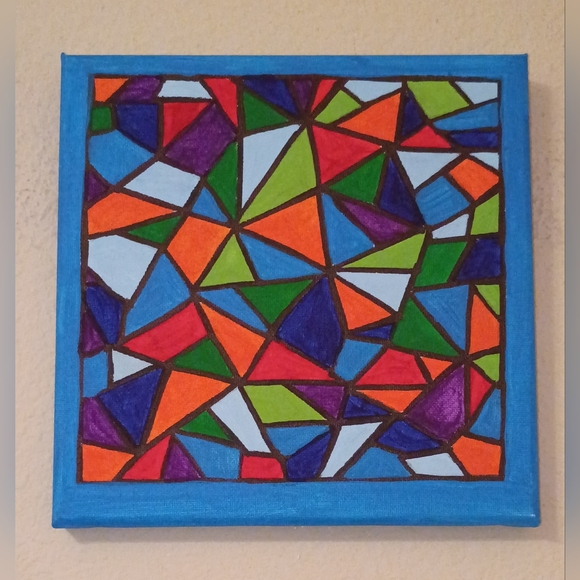 Handpainted Set Of 2 Colorful Geometric Art Canvas Set Wall Decor Signed 8x8" - Picture 6 of 6